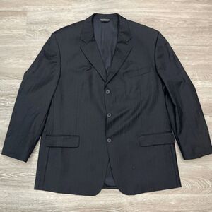 Oscar De La Renta Mens Black Suit Blazer Jacket 100% Wool Button Down Size 48R